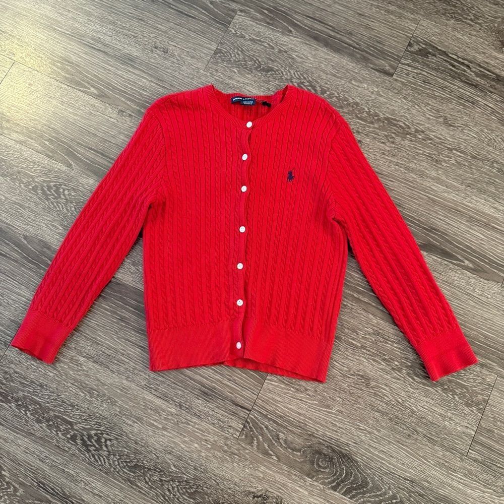 Ralph Lauren Red Cable Knit Cardigan